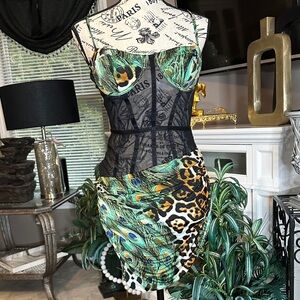 Exotic Green and Black Midi Dress